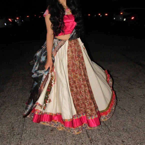 Pink white garba navratri festive traditional chaniya lehenga ghagra choli - Picture 6 of 12